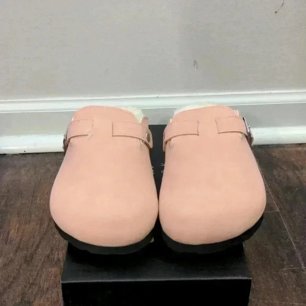Nicole Miller Girls Faux Fur Lined Buckle Clogs